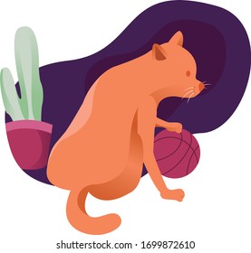 vector illustration orange cat with a dark background
