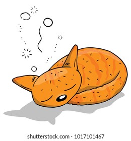 Vector illustration of orange cat. Home cute cartoon sleeping cat. Hand drawn.