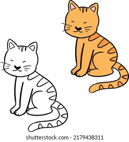 Vektorgrafik einer orangefarbenen Katze oder eines Kätzchens. Perfekt für Färben, Zeichnen, Drucken, Tapeten, Drucke, Karten, etc.
