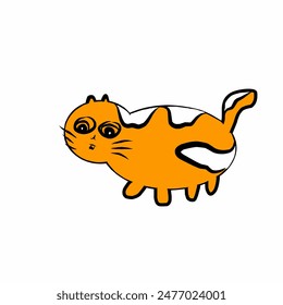 Vector illustration of orange cat for logo on a white background. Hand drawing as white and orange cat shape in cartoon design on white background