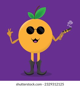 vector illustration of an orange character with a gun