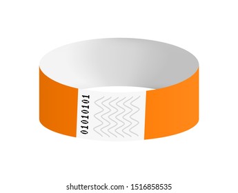 Vector illustration of orange cheap empty bracelet or wristband. Sticky hand entrance event paper bracelet isolated on white. Template or mock up suitable for various uses of identification.