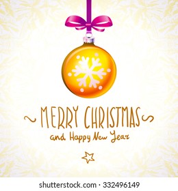 Vector illustration of orange christmas abstract background with cool snowflakes and Christmas decorations art