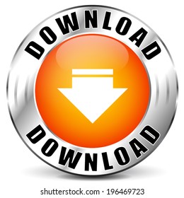 Vector illustration of orange and chrome download icon on white background