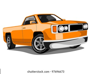 Vector illustration of  a Orange Classic Transportation Truck or Loader Jeep