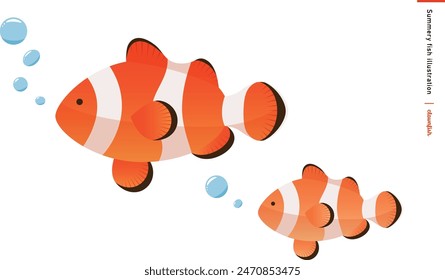 Vector illustration of an orange clownfish and a clownfish parent and child on a white background_Tropical fish illustration.