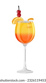 Vector illustration of an orange cocktail with a slice of citrus fruits and a straw on a white background in a flat style. Suitable for menu design, food stickers, scrapbooking.