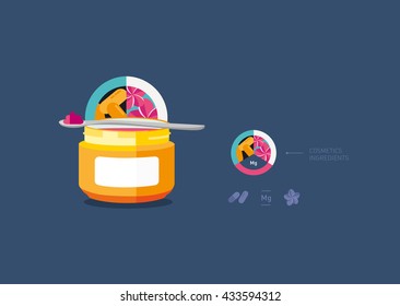 vector illustration orange color packaging cream and its ingredients