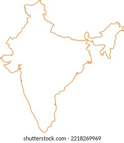 vector illustration of orange colored outline map of India