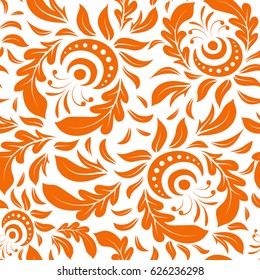 Vector illustration. In orange colors on a white background. Ikat damask seamless pattern background tile.