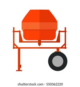 Vector Illustration Orange Concrete, Cement Mixer Pouring Cement. Industrial Tool Icon.