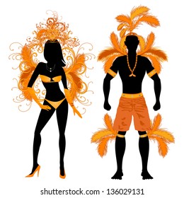 Vector Illustration Orange Couple for Carnival Costume Silhouettes with a man and a woman.