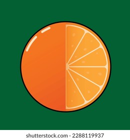 Vector illustration of orange cross section and orange semicircle fruit form. this orange slice vector suitable for sticker, animation, and presentation.