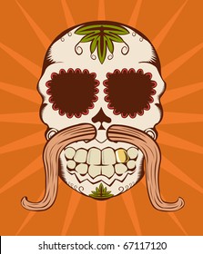 Vector illustration of orange decorative sugar skull