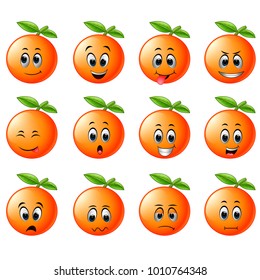 vector illustration of orange with different emoticon