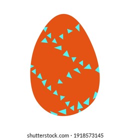 A vector illustration of an orange egg ornamented with turquoise triangles isolated on white background. Designed for prints, wraps, background.