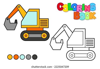 Vector illustration of an orange excavator. Coloring book for children. Simple level