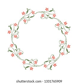 Vector illustration orange flower frame with greeting card hand drawn