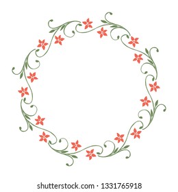 Vector illustration orange flower frame with greeting card hand drawn