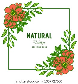 Vector illustration of orange flower frame for natural vintage decor