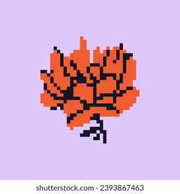 Vector illustration of orange flower. Postcard, design, element. Pixel art. 