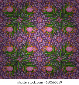 Vector illustration of orange flowers. Seamless pattern with flowers on motley background.