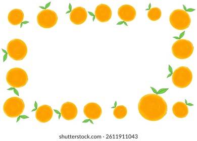 vector illustration of orange fruit frame with leaves without background
