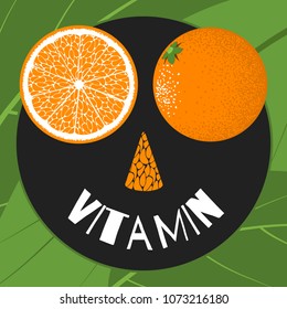 Vector Illustration with Orange Fruit in Hipster Style. Ripe Juicy Citrus Fruit. Stylized Isolated Orange or Grapefruit or Mandarin for Card, Invitation, Design, Brochure, Marketing, Advertising.