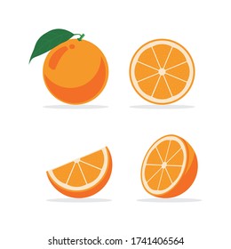 Vector Illustration von Orange Frucht. Orangen, die auf weißem Hintergrund segmentiert sind.