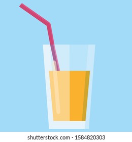 Vector illustration of orange fruit smoothie in a glass with a straw