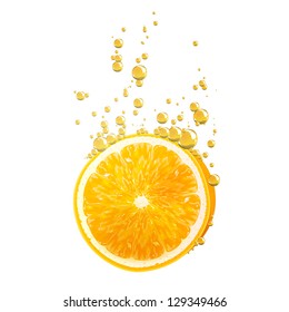 Vector Illustration of Orange Fruits falling in liquid