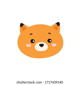 Vector illustration of an orange funny forest fox. Isolated on white background. Animal cute face. Foxy's head. For web, design, graphic. Hand drawn animal. Flat and cartoon style. 