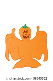 Vector illustration an orange ghost with a head from a pumpkin.