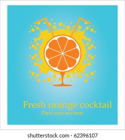 Vector illustration of an orange in the glass, spray around the fresh juice