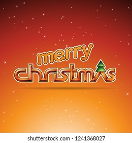 Vector Illustration of Orange Glossy Merry Christmas Text Design