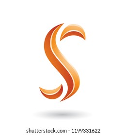 Vector Illustration of Orange Glossy Snake Shaped Letter S isolated on a White Background