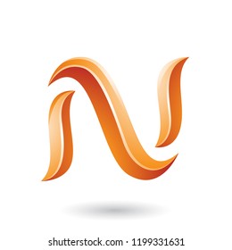 Vector Illustration of Orange Glossy Snake Shaped Letter N isolated on a White Background