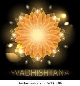 Vector illustration of orange glow mandala flower. 2th Chakra Svadhishthana  with bright ligths for tribal design, spa, yoga, meditation centre logo, emblem, card, greeting. EPS 10

