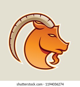 Vector Illustration of Orange Goat wýth a Long Horn Icon isolated on a White Background