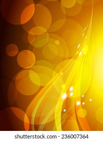 Vector illustration of orange gold abstract background with blurred magic neon light curved lines. wave. Technology background for computer graphic website internet.