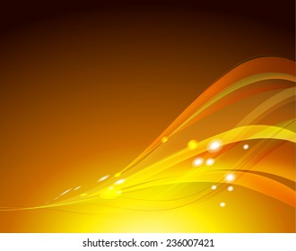 Vector illustration of orange gold abstract background with blurred magic neon light curved lines. wave. Technology background for computer graphic website internet.