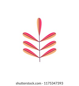 Vector illustration of orange gradient autumn plant branch of leaves. Fantasy seasonal natural element for floral design isolated on white background - tree or flower foliage.