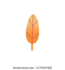 Vector illustration of orange gradient autumn plant leaf - fantasy botanical object of tree or flower foliage for floral design isolated on white background. Decorative seasonal natural element .