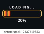 Vector illustration of orange gradient loading bar isolated on gray background for websites and graphic resources. Loading bar 20% loaded.