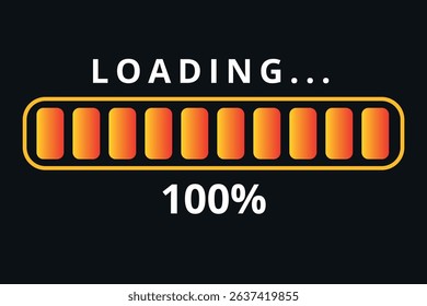Vector illustration of orange gradient loading bar isolated on gray background for websites and graphic resources. Loading bar 100% loaded.