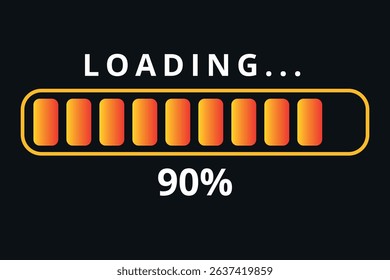 Vector illustration of orange gradient loading bar isolated on gray background for websites and graphic resources. Loading bar 90% loaded.