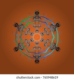 Vector illustration. Orange, gray and blue colors with snowflakes. Isolated cute snowflakes on colorful background.