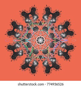 Vector illustration with orange, gray and pink isolated snowflake. Symbol of winter. Isolated watercolor snowflakes on orange, gray and pink colors. Beautiful decoration.