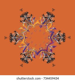 Vector illustration. A orange, gray and yellow colors with snowflakes. Vector christmas abstract colorful background with cute snowflake.