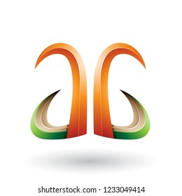 Vector Illustration of Orange and Green 3d Horn Like Letter A and G isolated on a White Background